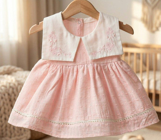 Kız Bebek Bebe Yaka Çiçek Nakışlı Vintage Pamuklu Yazlık Elbise - Elbise - Tiny Koza Baby & Kids